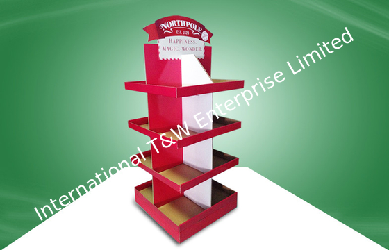 comprar Unidades de exposição eretas livres Eco-amigáveis vermelhas do cartão ondulado quatro prateleiras que Shinning a impressão deslocada online manufacture